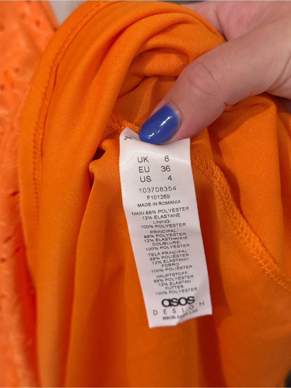 NWT ASOS DESIGN Puff Sleeve Ruched Eyelet corset Top Midi dress orange us size 4 - Picture 6 of 6